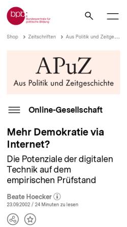 Vorschau der mobilen Webseite www.bpb.de, Mehr Demokratie via Internet?