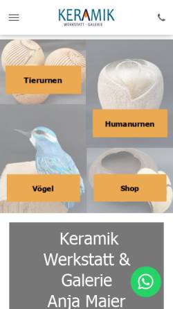 Vorschau der mobilen Webseite www.keramik-maier.de, Keramik Werkstatt und Galerie Reingard Maier