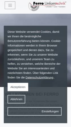 Vorschau der mobilen Webseite www.ferro-umformtechnik.de, Ferro Umformtechnik GmbH & Co. KG