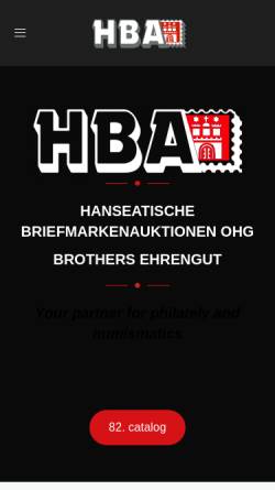 Vorschau der mobilen Webseite www.hba.de, Hanseatische Briefmarkenauktion