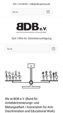 Vorschau der mobilen Webseite www.bdb-germany.de, Bund gegen ethnische Diskriminierung in der Bundesrepublik Deutschland e.V.