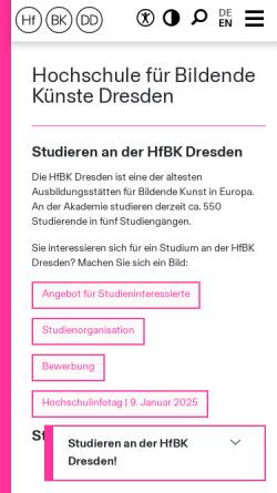 Vorschau der mobilen Webseite www.hfbk-dresden.de, Hochschule für Bildende Künste Dresden