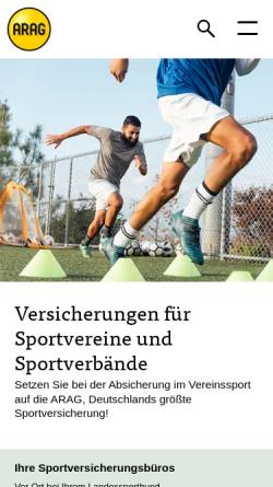 Vorschau der mobilen Webseite www.arag-sport.de, ARAG Sportversicherung