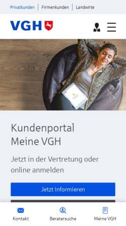 Vorschau der mobilen Webseite www.vgh.de, VGH Versicherungsgruppe