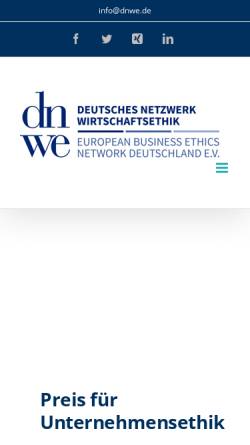 Vorschau der mobilen Webseite www.dnwe.de, Deutsches Netzwerk Wirtschaftsethik (DNWE)