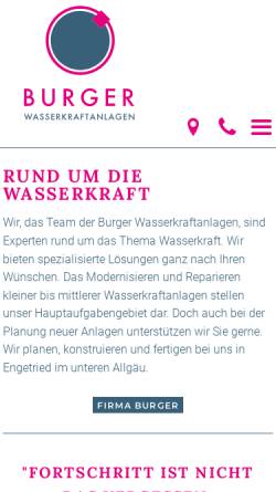 Vorschau der mobilen Webseite www.wasserkraft.biz, Burger Wasserkraftanlagen GmbH