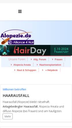 Vorschau der mobilen Webseite www.alopezie.de, Alopezie, Forum Haarausfall