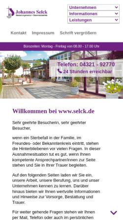 Vorschau der mobilen Webseite www.selck.de, Bestattungsinstitut Johannes Selck