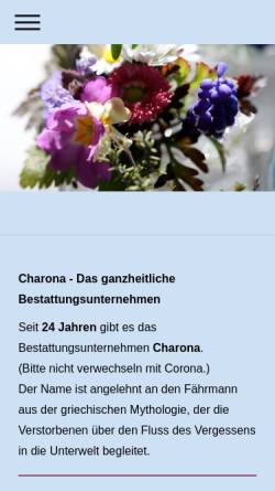 Vorschau der mobilen Webseite www.charona.ch, Charona, das ganzheitliche Bestattungsinstitut