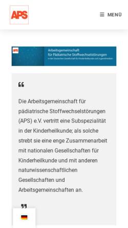 Vorschau der mobilen Webseite www.aps-med.de, Arbeitsgemeinschaft für Pädiatrische Stoffwechselstörungen