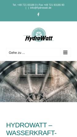 Vorschau der mobilen Webseite hydrowatt.de, Hydrowatt Wasserkraft- und Energiegewinnungsanlagen GmbH