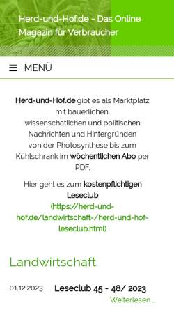 Vorschau der mobilen Webseite www.herd-und-hof.de, Verlag für Landwirtschaft und Ernährung, Roland Krieg