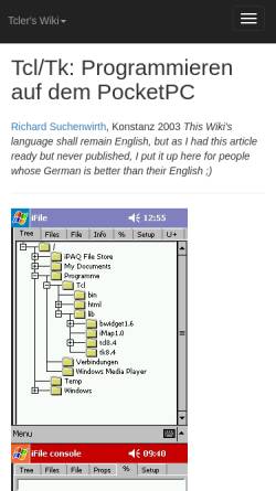 Vorschau der mobilen Webseite wiki.tcl.tk, Tcl/Tk: Programmieren auf dem PocketPC