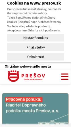 Vorschau der mobilen Webseite www.presov.sk, Prešov