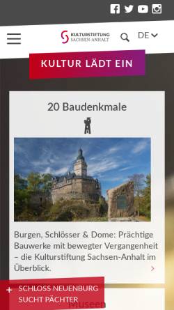 Vorschau der mobilen Webseite www.dome-schloesser.de, Stiftung Dome und Schlösser in Sachsen-Anhalt