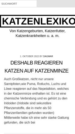 Vorschau der mobilen Webseite katzenlexikon.katzenstube.de, Katzenlexikon