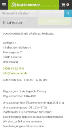 Vorschau der mobilen Webseite buttonorder.de, Buttonorder, Bernd Albrecht