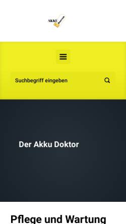 Vorschau der mobilen Webseite www.akku-doktor.de, Akku- u. Kartuschenvertrieb, Inh. Rainald Bossert