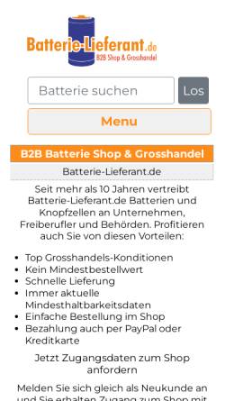 Vorschau der mobilen Webseite www.batterie-lieferant.de, Batterie-Lieferant, Joachim Heine