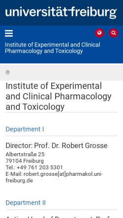 Vorschau der mobilen Webseite www.pharmakologie.uni-freiburg.de, Freiburg - Pharmakologie und Toxikologie