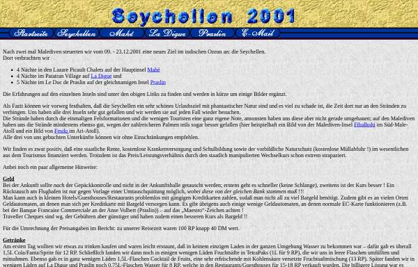 Vorschau von www.seychellen2001.de, Ein neues Ziel im Indischen Ozean [Andreas Detzen]