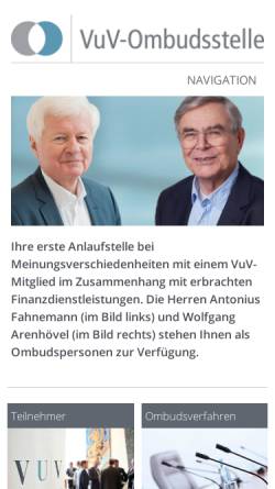 Vorschau der mobilen Webseite vuv-ombudsstelle.de, Verband unabhängiger Vermögensverwalter Deutschland e.V.