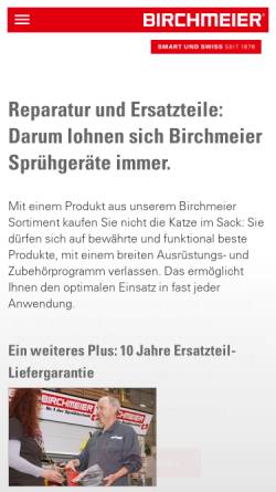 Vorschau der mobilen Webseite www.birchmeier.com, Birchmeier Sprühtechnik AG