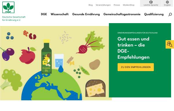 Vorschau von www.dge.de, Deutsche Gesellschaft für Ernährung, DGE