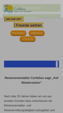 Vorschau der mobilen Webseite www.corfelios.de, Reiseveranstalter Corfelios GmbH