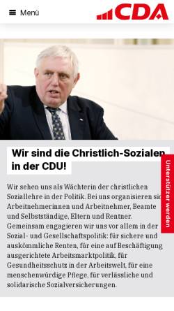 Vorschau der mobilen Webseite www.cda-bund.de, Christlich-Demokratische Arbeitnehmerschaft (CDA)