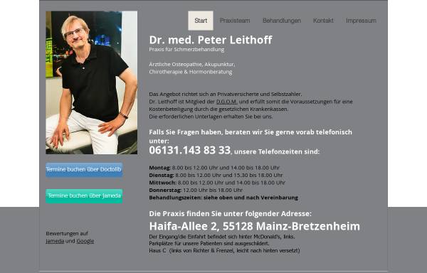 Vorschau von www.schmerzbehandlung-leithoff.de, Praxis für Schmerzbehandlung Dr. med. Peter Leithoff