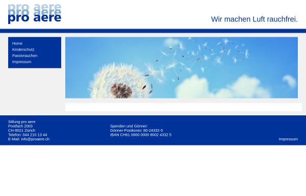 Vorschau von www.proaere.ch, pro aere - Passivrauchen am Arbeitsplatz