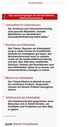 Vorschau der mobilen Webseite www.soliserv.de, Alkohol und Sucht am Arbeitsplatz