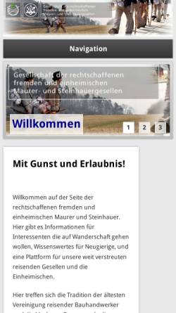 Vorschau der mobilen Webseite www.rechtschaffen-fremde.de, Gesellschaft der rechtschaffenen fremden und einheimischen Maurer- und Steinhauergesellen