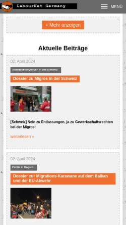 Vorschau der mobilen Webseite www.labournet.de, labournet.de e.V. - Netzwerk für Bildung und Kommunikation in Betrieb & Gesellschaft