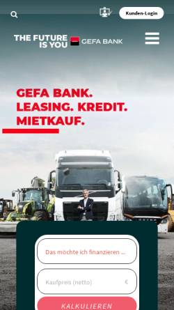 Vorschau der mobilen Webseite www.gefa-bank.de, BankingSoftwareLabs GmbH