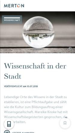 Vorschau der mobilen Webseite merton-magazin.de, Stadt der Wissenschaft