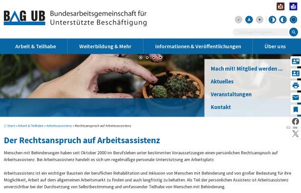 Vorschau von www.bag-ub.de, Arbeitsassistenz