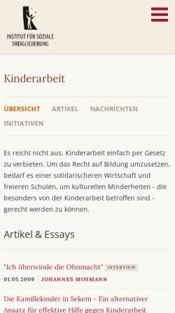 Vorschau der mobilen Webseite www.dreigliederung.de, Institut für soziale Dreigliederung - Kinderarbeit