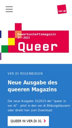 Vorschau der mobilen Webseite regenbogen.verdi.de, ver.di-Arbeitskreise Lesben, Schwule, Bisexuelle und Transgender