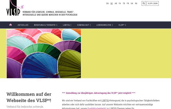 Vorschau von www.vlsp.de, Verband lesbischer Psychologinnen und schwuler Psychologen in Deutschland, VLSP e.V.