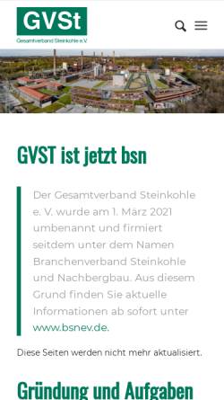 Vorschau der mobilen Webseite gvst.de, Gesamtverband des deutschen Steinkohlebergbaus (GVSt)