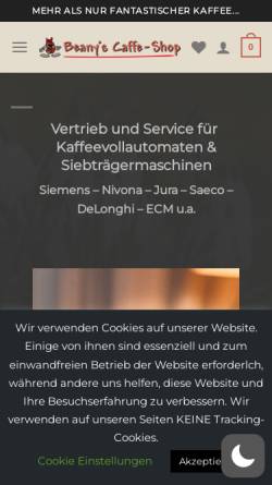 Vorschau der mobilen Webseite beanys.de, Beany´s Caffe-Shop, Bettina Pinger
