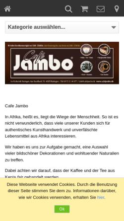 Vorschau der mobilen Webseite www.cafejambo.de, Cafe Jambo, Charity Fink-Kaniaru