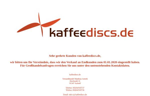 Vorschau von www.kaffeediscs.de, Versandhandel Matthias Arneth