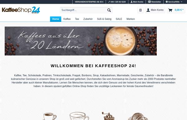 Vorschau von www.kaffeeshop24.de, KaffeeShop 24 - Spezialitätenversand