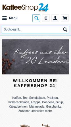 Vorschau der mobilen Webseite www.kaffeeshop24.de, KaffeeShop 24 - Spezialitätenversand