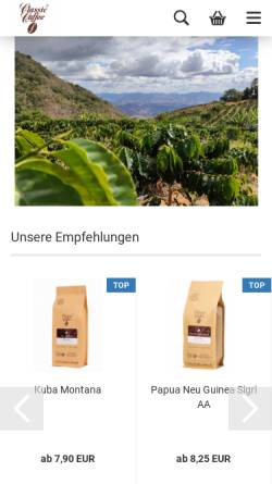 Vorschau der mobilen Webseite www.classic-caffee.de, Classic Caffee, Nowak-Hill & Hill oHG
