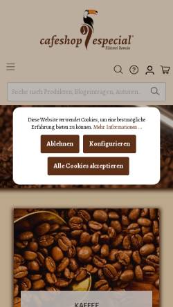Vorschau der mobilen Webseite cafeshop-especial.de, Rösterei Román