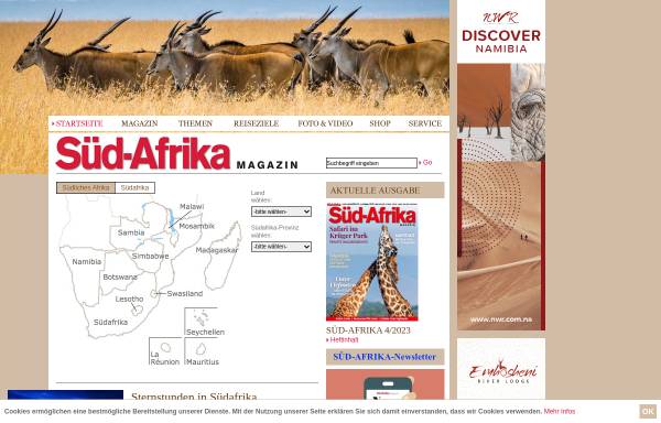 Vorschau von www.sued-afrika.de, Süd-Afrika - Magazin für Reisen, Wirtschaft und Kultur im südlichen Afrika